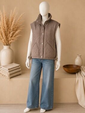 Taupe Lace Crochet Trim Vest